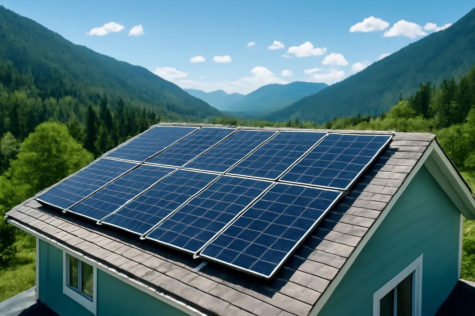 Rooftop solar panels on a property in Slocan, BC