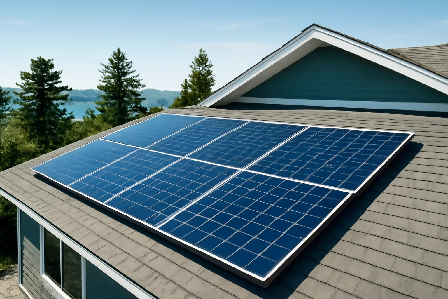 Rooftop solar panels on a property in Sooke, BC