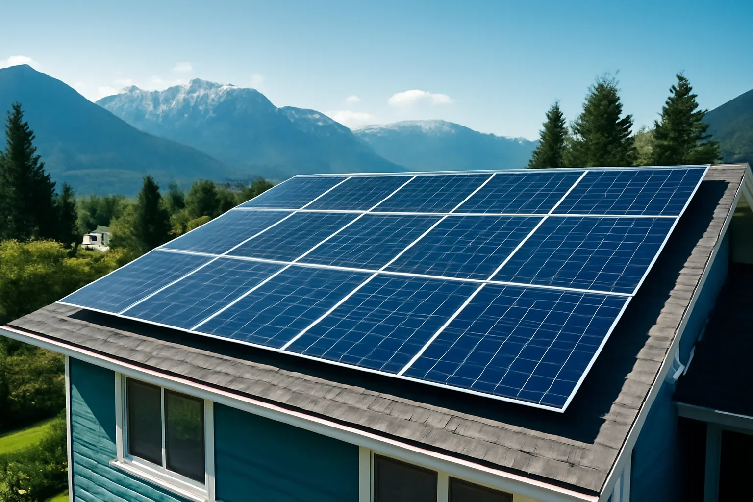 Rooftop solar panels on a property in Squamish, BC