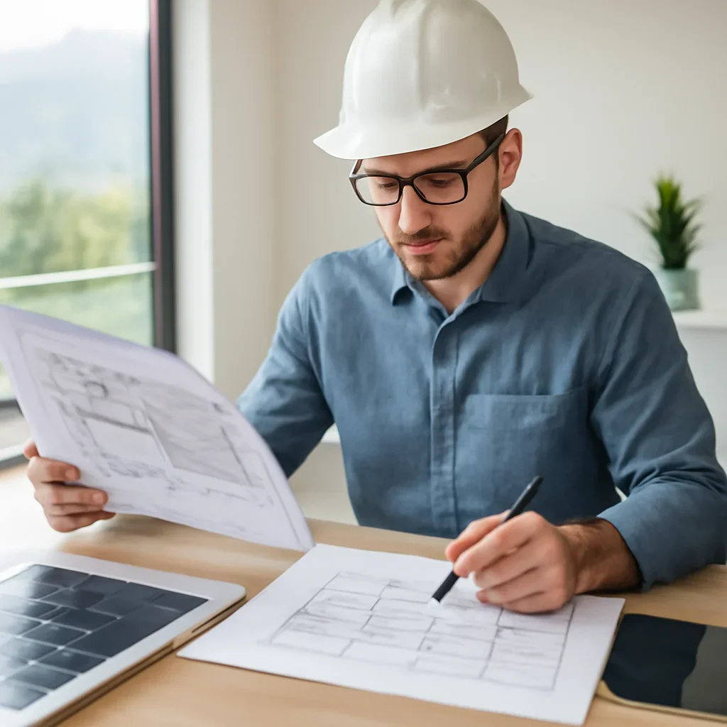Solar consultant reviewing roof and electrical details for a Squamish, BC project