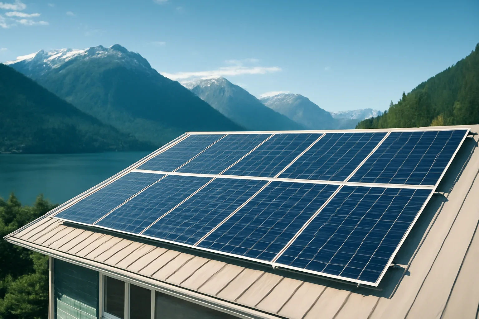 Rooftop solar panels on a property in Stewart, BC