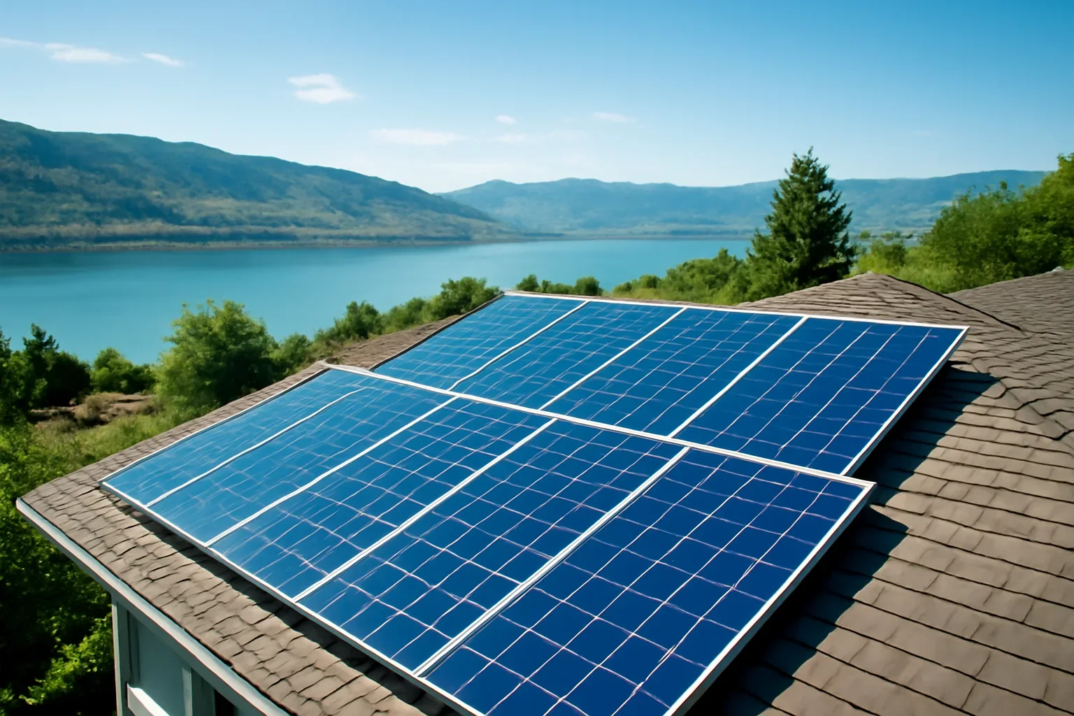 Rooftop solar panels on a property in Summerland, BC