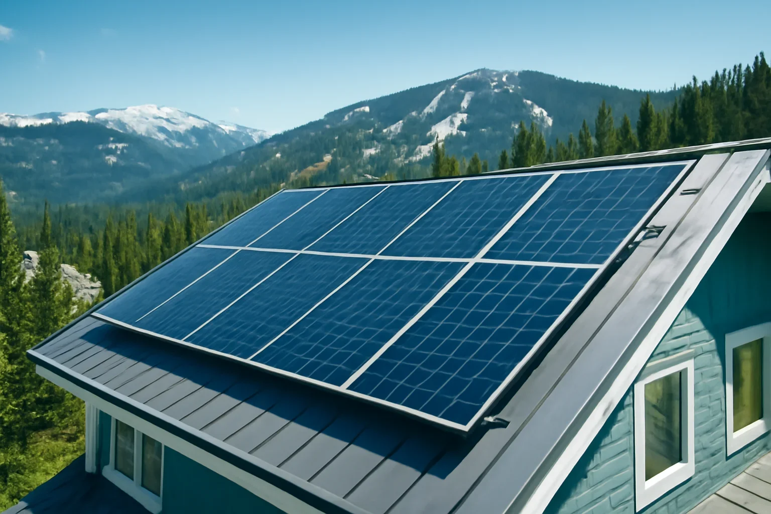 Rooftop solar panels on a property in Sun Peaks, BC