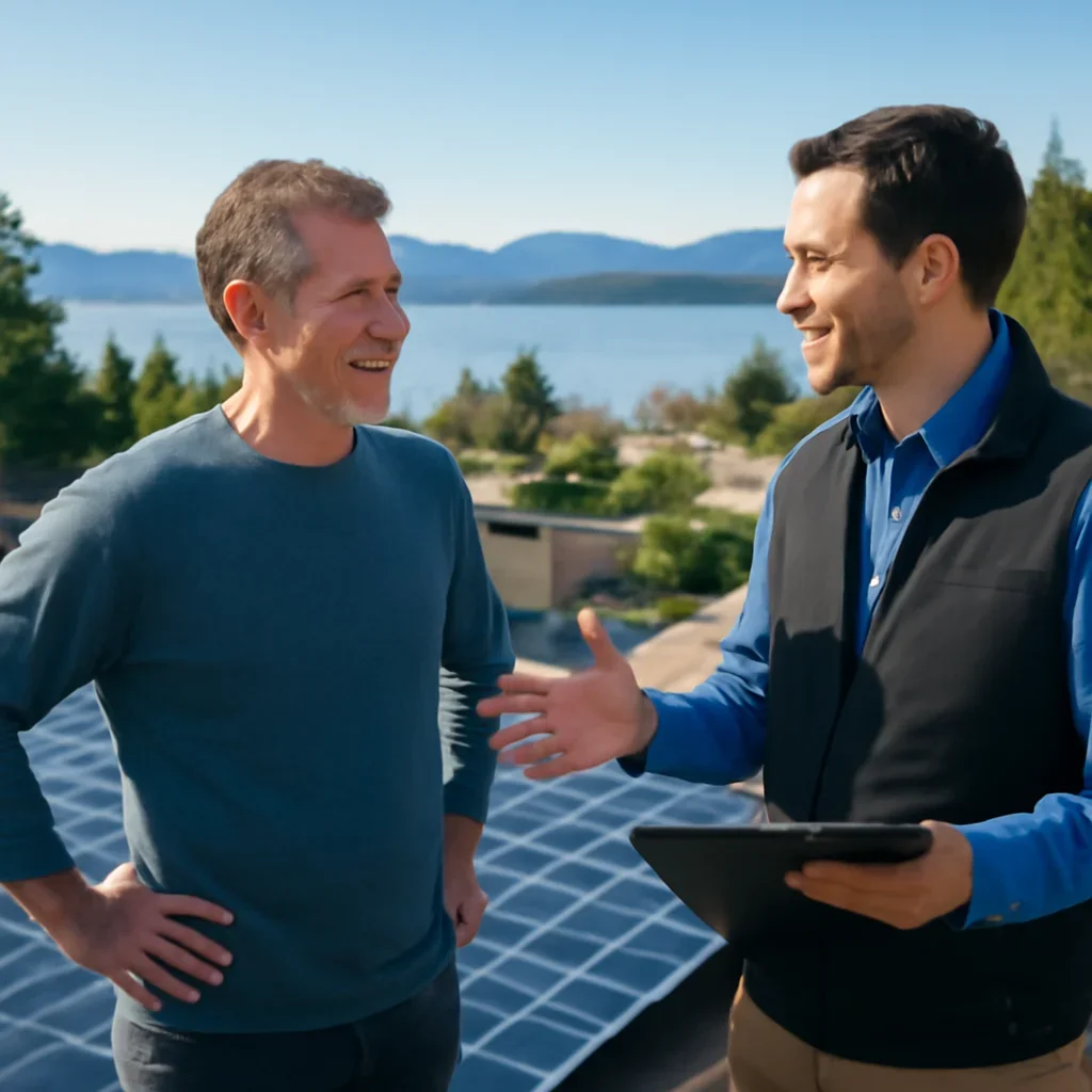 Property owner discussing solar options for Sunshine Coast