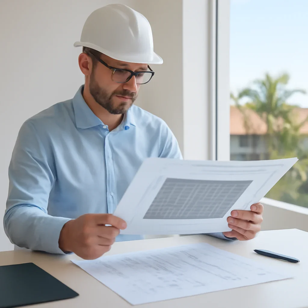 Solar consultant reviewing roof and electrical details for a Sunshine Coast project