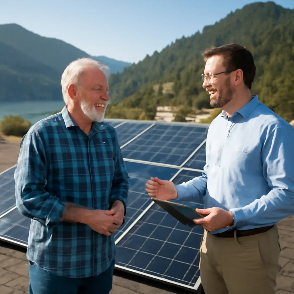 Property owner discussing solar options for Tahsis, BC