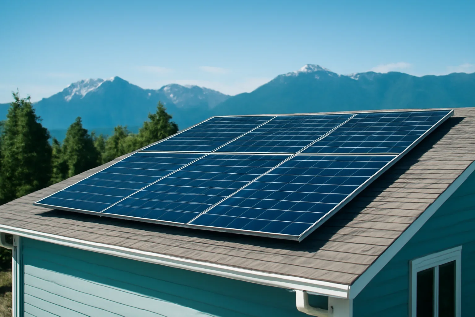 Rooftop solar panels on a property in Taylor, BC