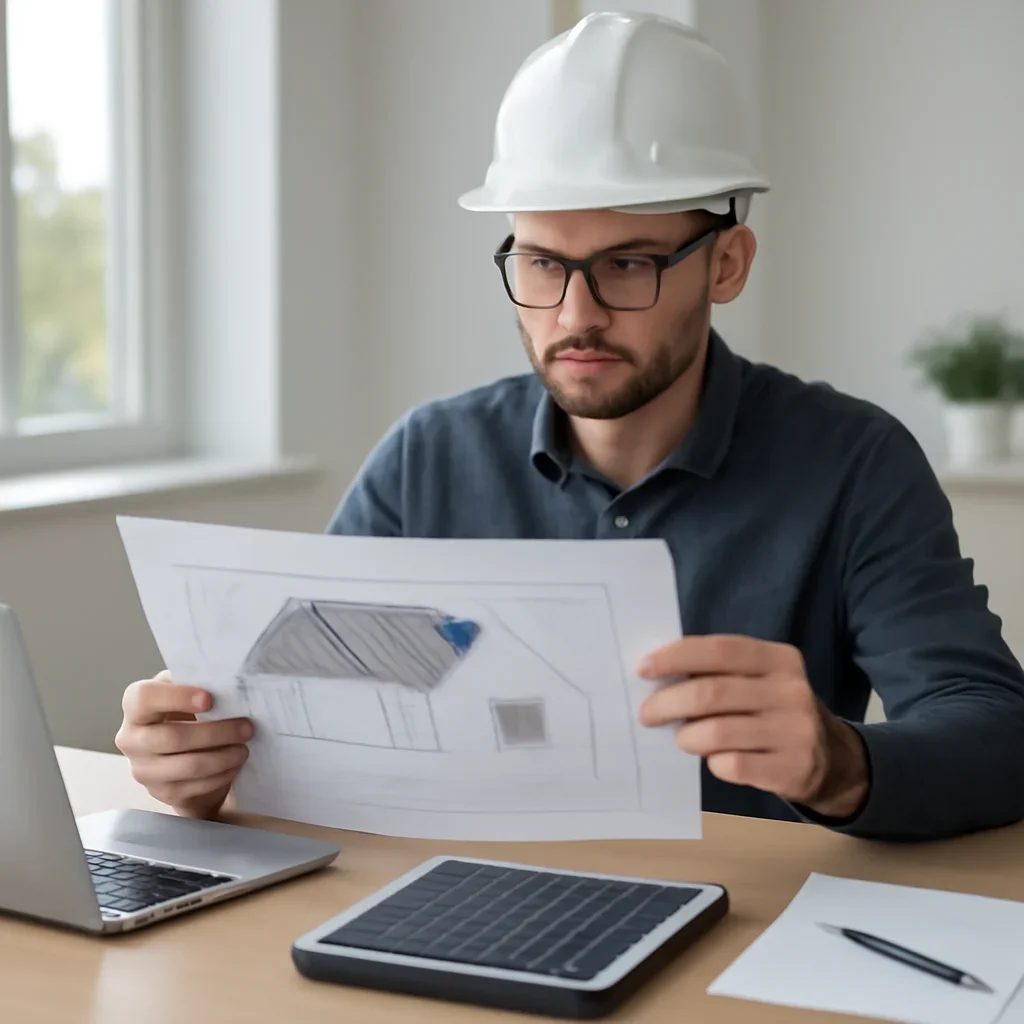 Solar consultant reviewing roof and electrical details for a Taylor, BC project