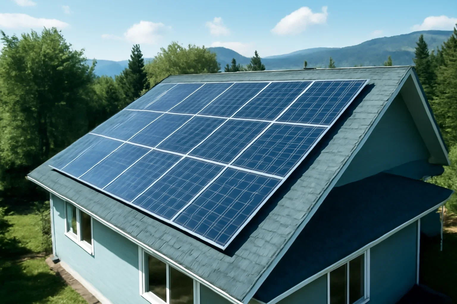 Rooftop solar panels on a property in Telkwa, BC