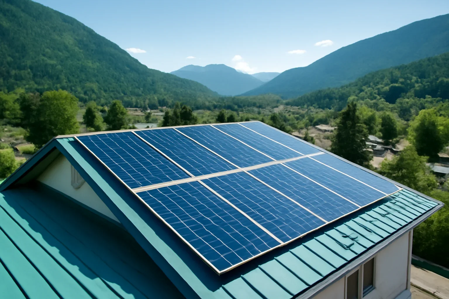 Rooftop solar panels on a property in Trail, BC