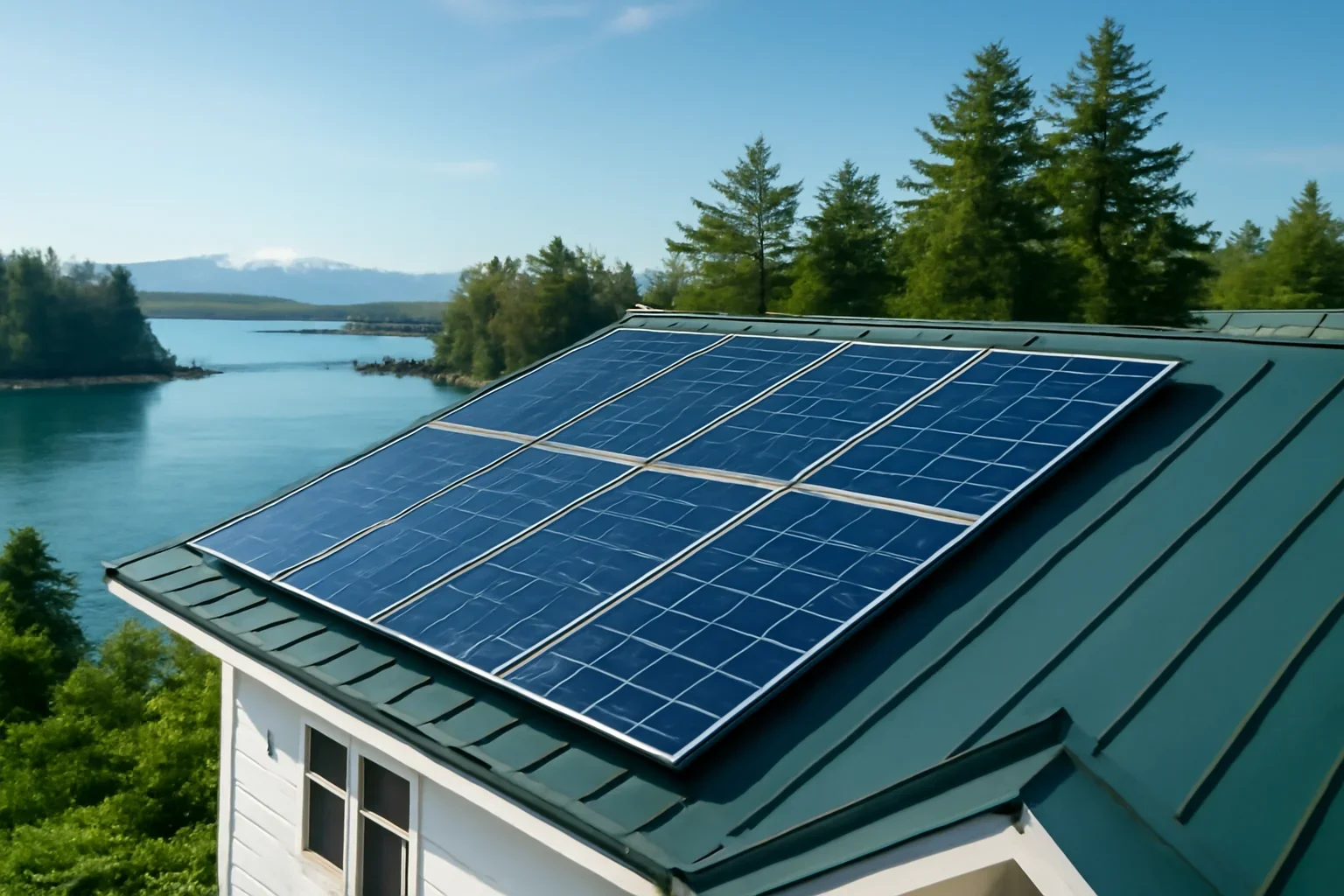 Rooftop solar panels on a property in Ucluelet, BC