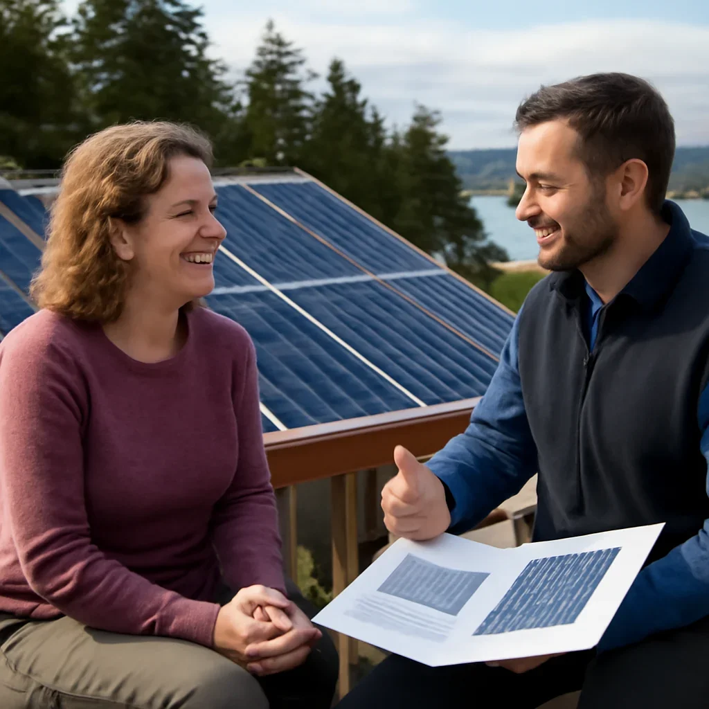Property owner discussing solar options for Ucluelet, BC