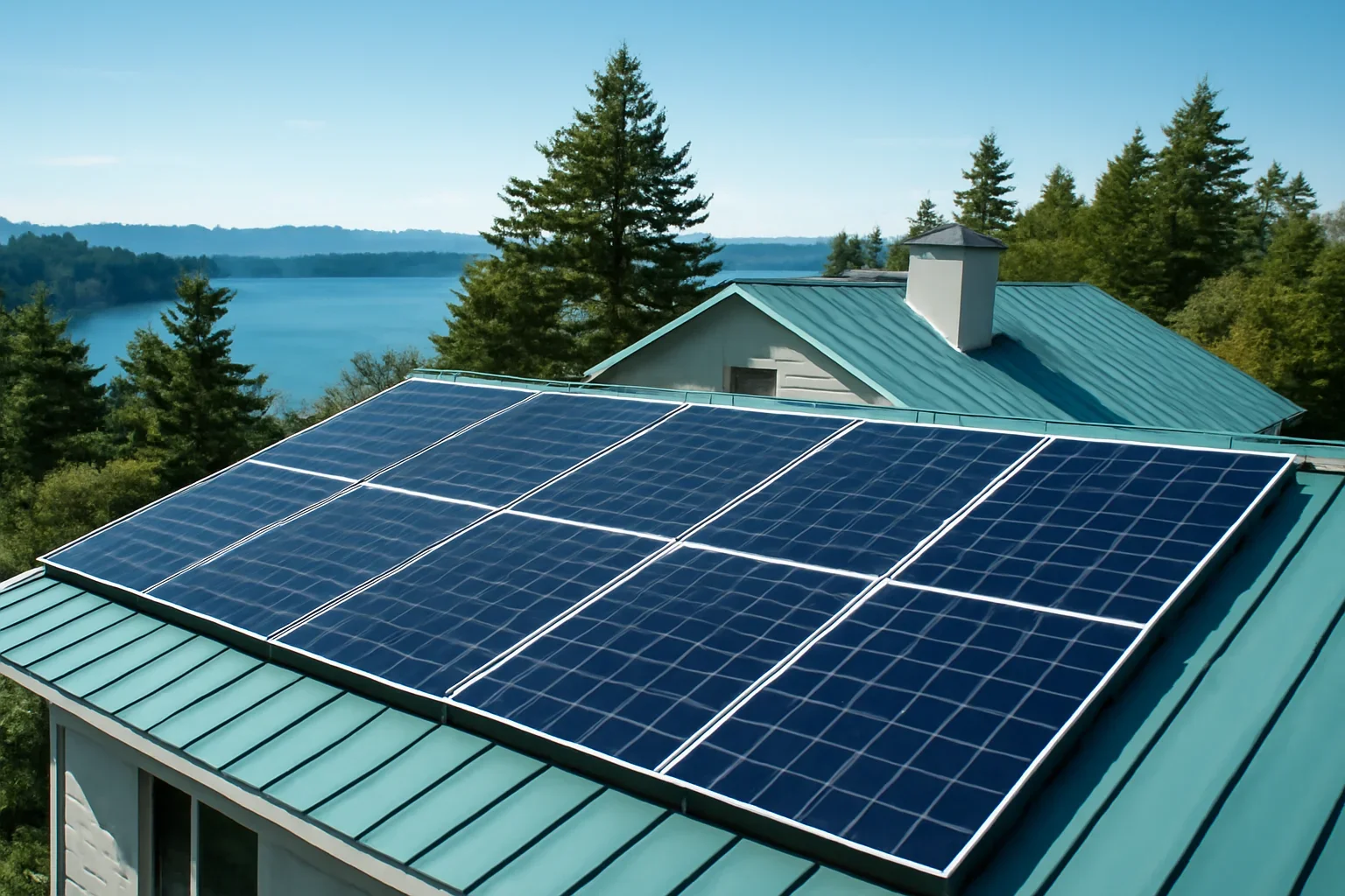 Rooftop solar panels on a property in Vancouver Island