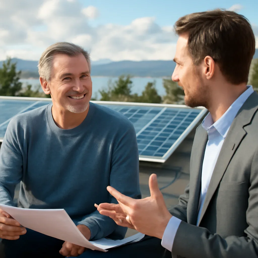 Property owner discussing solar options for Vancouver Island
