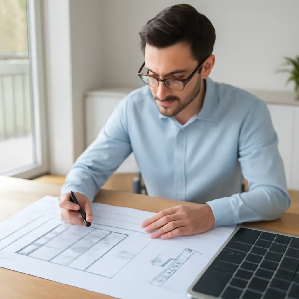 Solar consultant reviewing roof and electrical details for a Vanderhoof, BC project