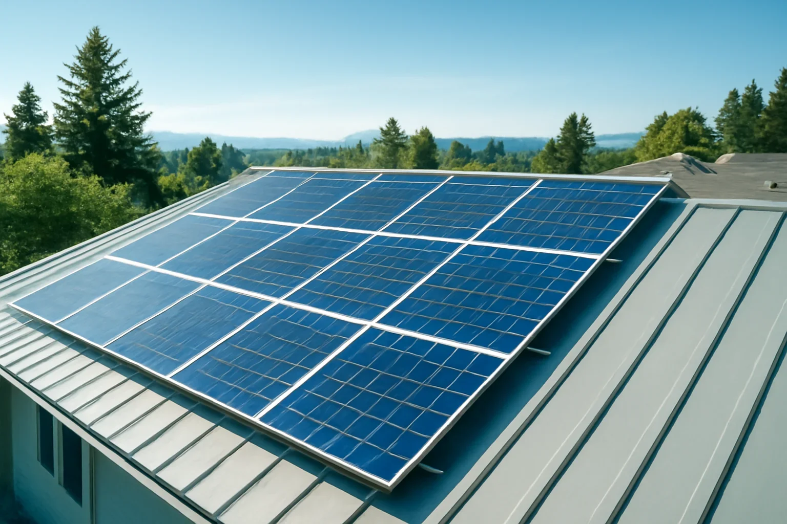 Rooftop solar panels on a property in View Royal, BC
