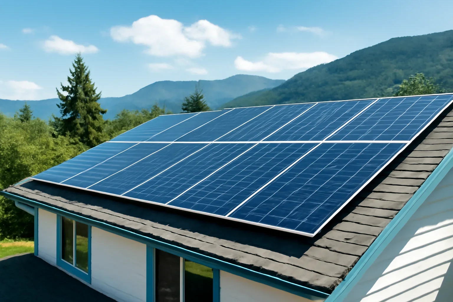 Rooftop solar panels on a property in Warfield, BC