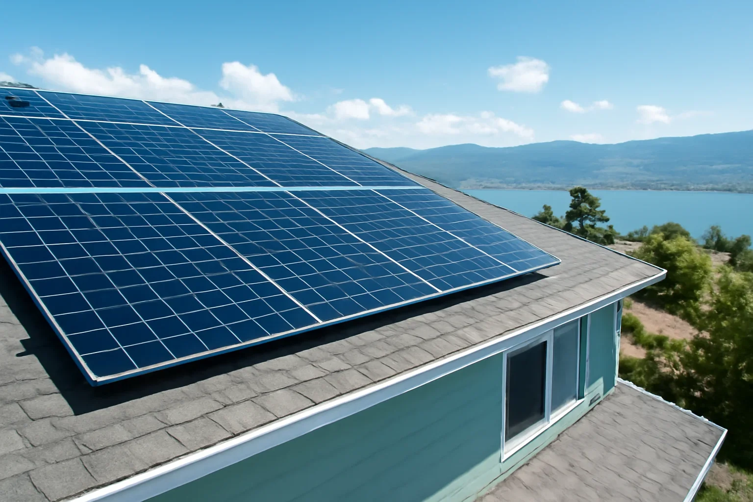 Rooftop solar panels on a property in West Kelowna, BC