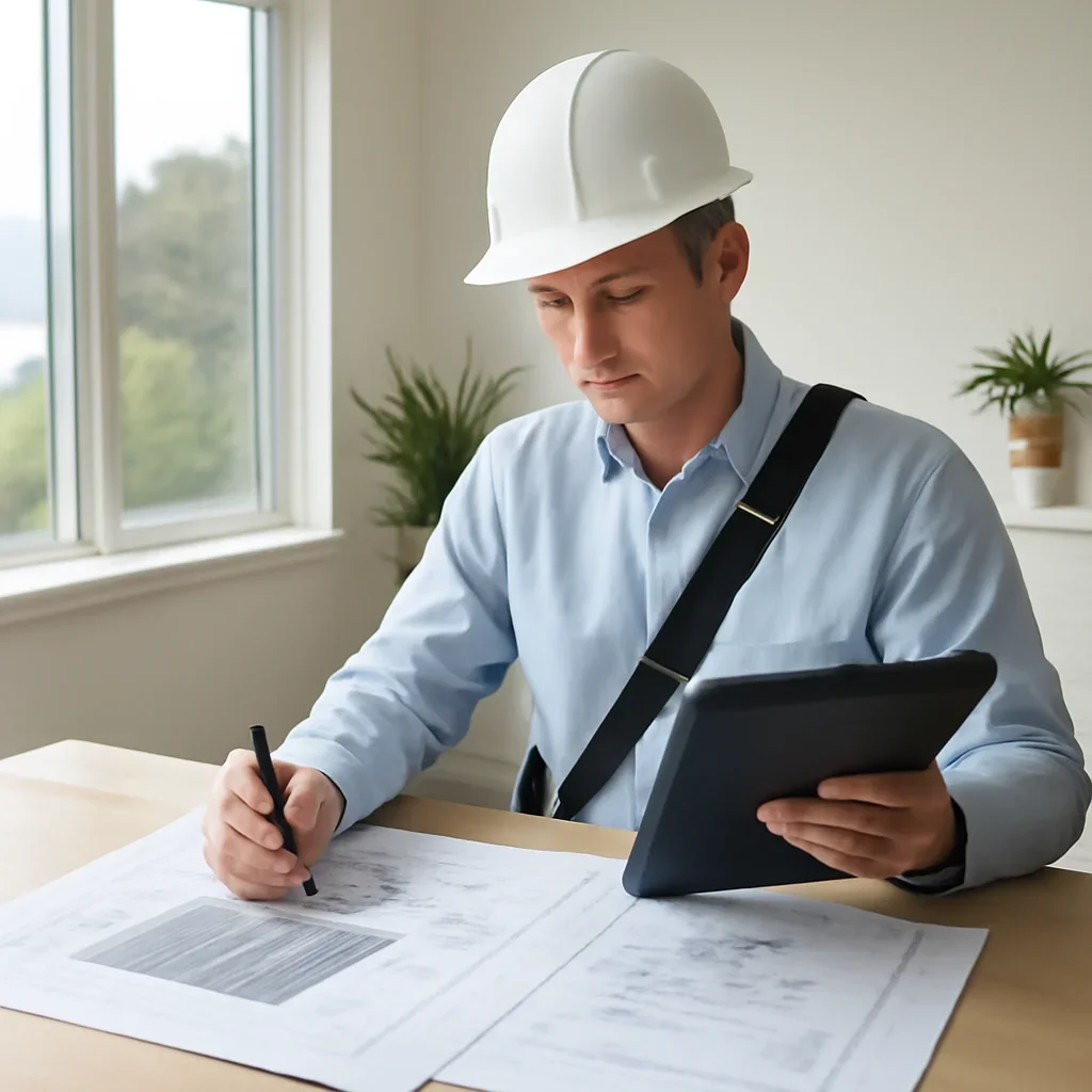 Solar consultant reviewing roof and electrical details for a West Vancouver, BC project