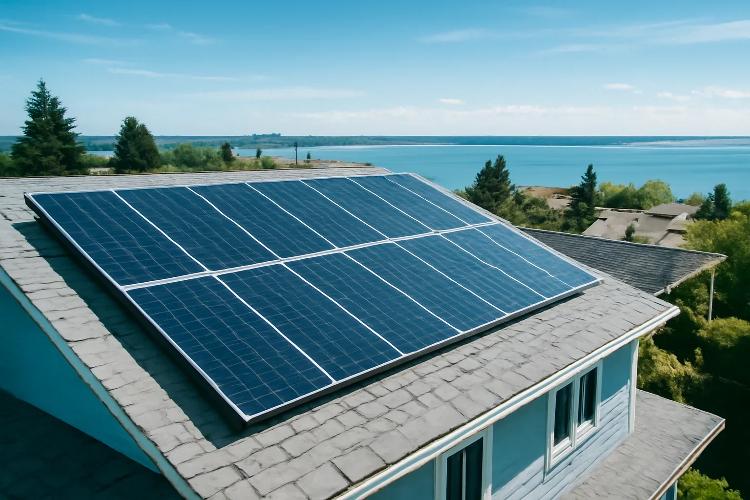 Rooftop solar panels on a property in White Rock, BC