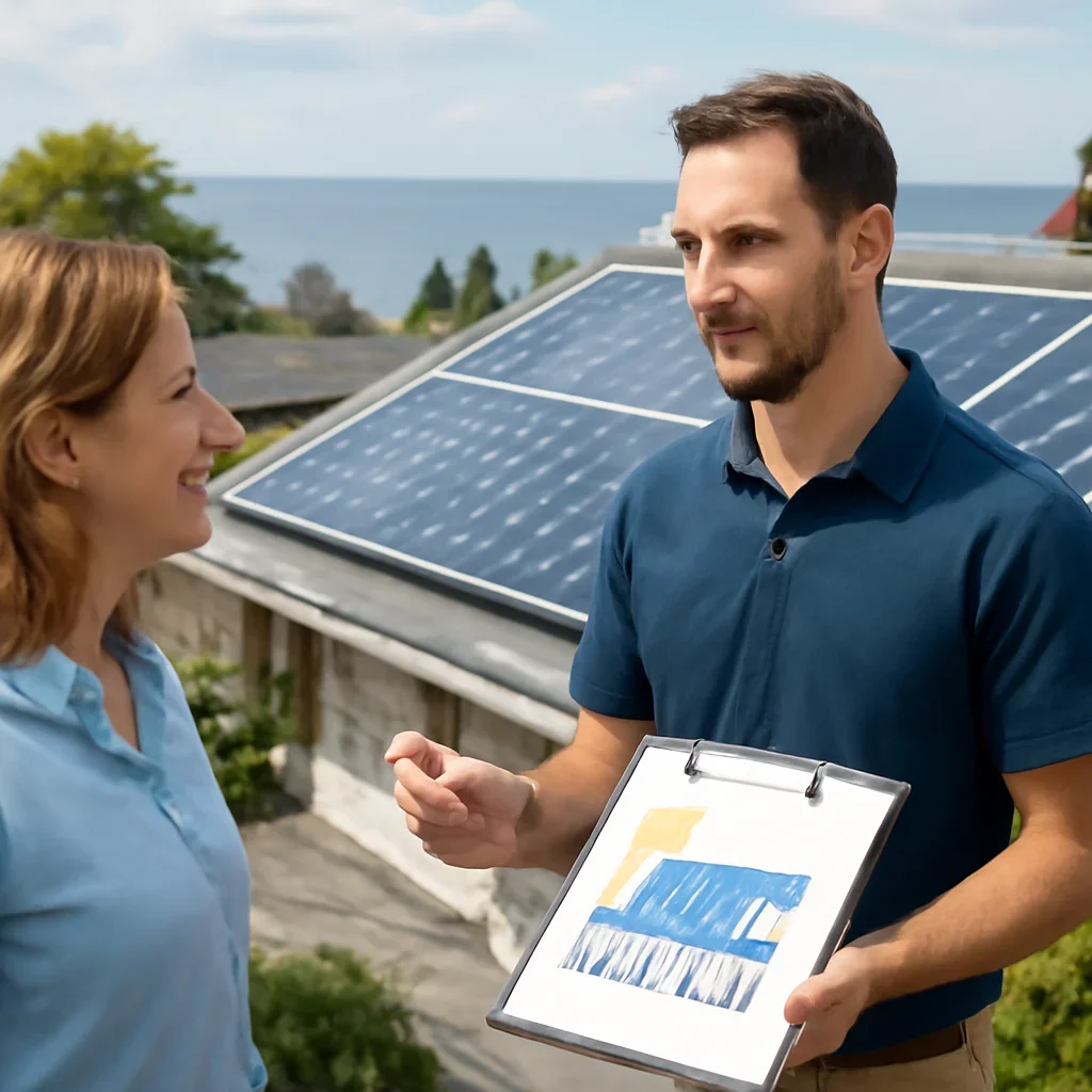 Property owner discussing solar options for White Rock, BC