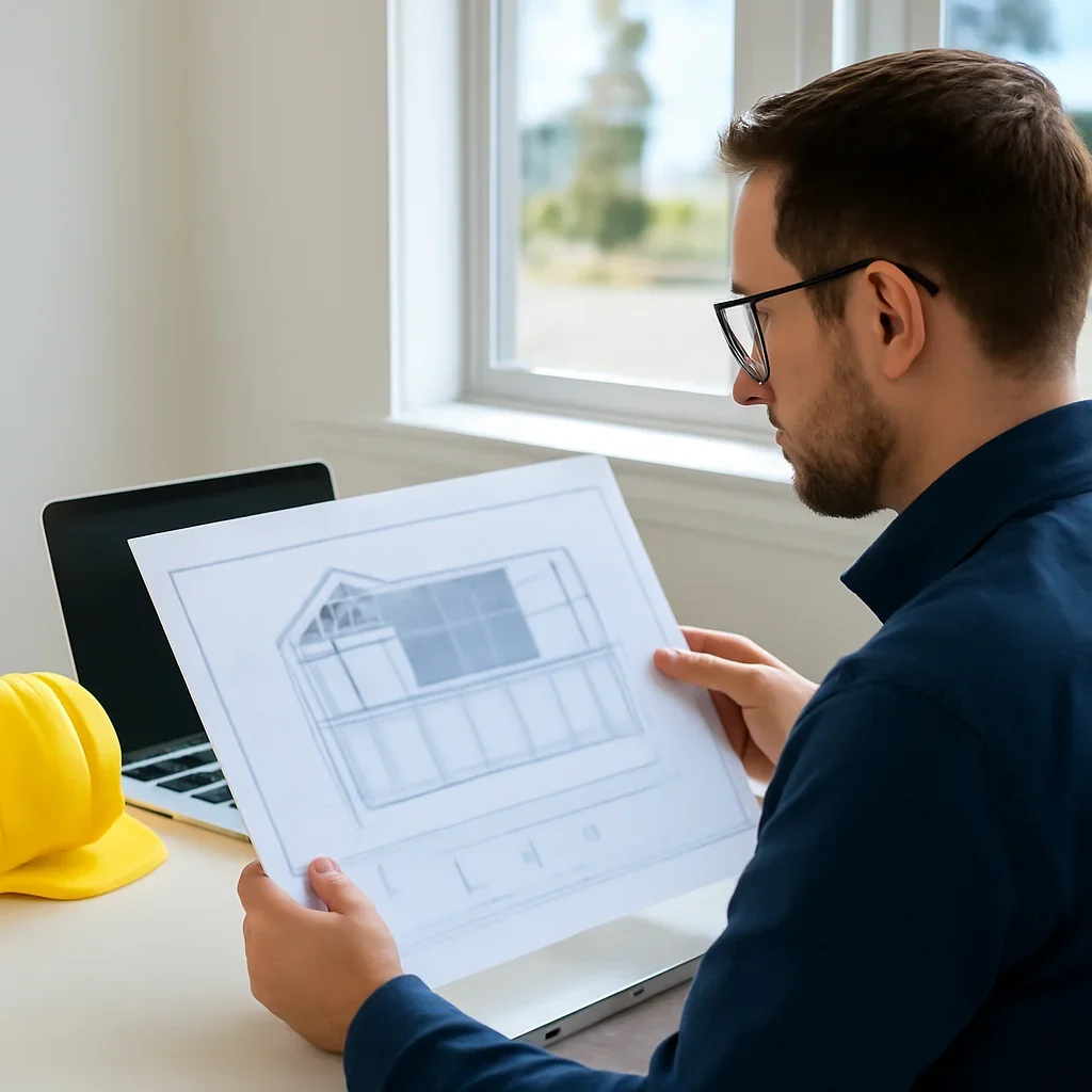 Solar consultant reviewing roof and electrical details for a White Rock, BC project