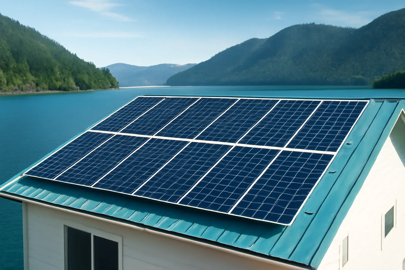 Rooftop solar panels on a property in Zeballos, BC