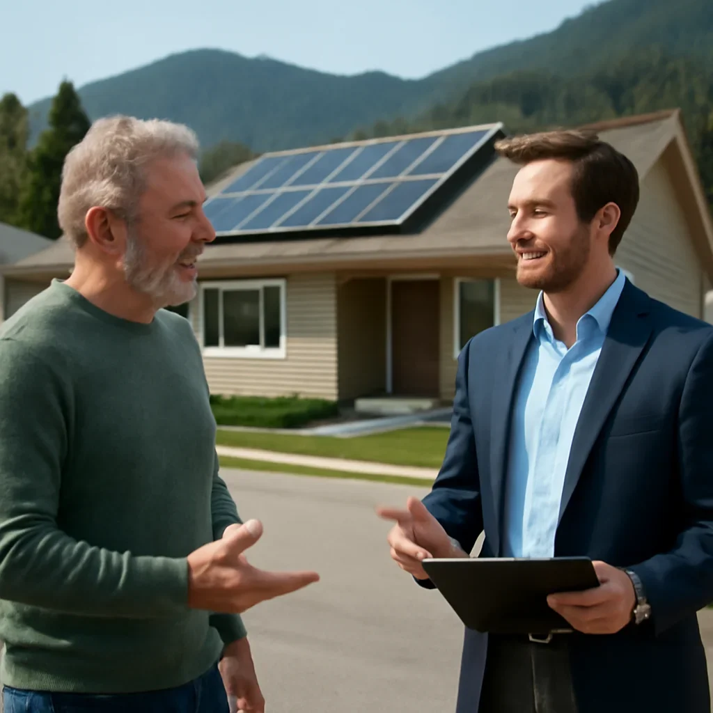 Property owner discussing solar options for Zeballos, BC